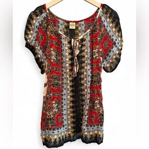 Bila Red and Black Boho Blouse